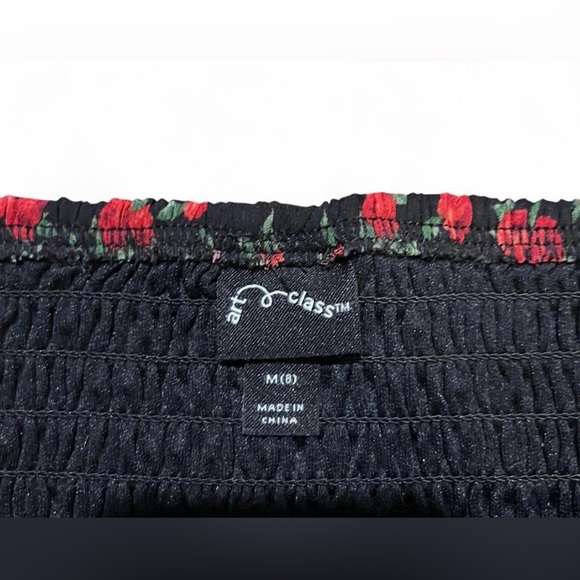 Art Class Women’s Cropped Black and Pink Floral Blouse with Sheer Sleeves - Picture 3 of 7